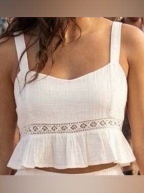 Roxy TOP ONLY Cream Boho Ruffle Crop Top